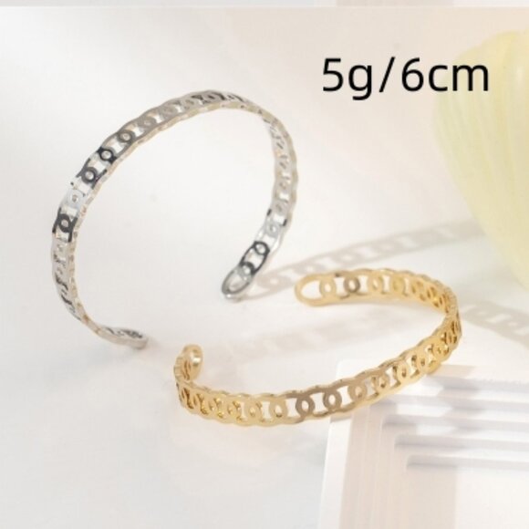 3/$35 2 Pcs Oval Link Shaped Cuff Bangles Bracelets Gold Silver Tone Jewelry - Picture 5 of 5